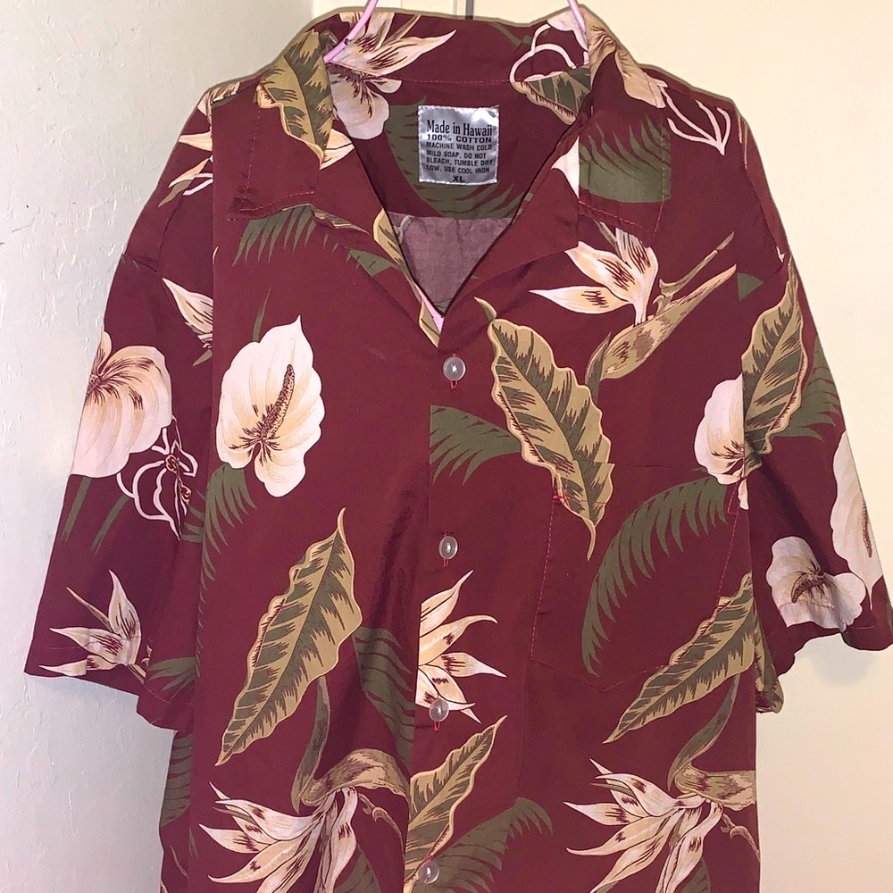 🎁Like New Vintage Made in Hawaii Men's Red Burgundy Button Down Shirt- XL - Picture 4 of 8